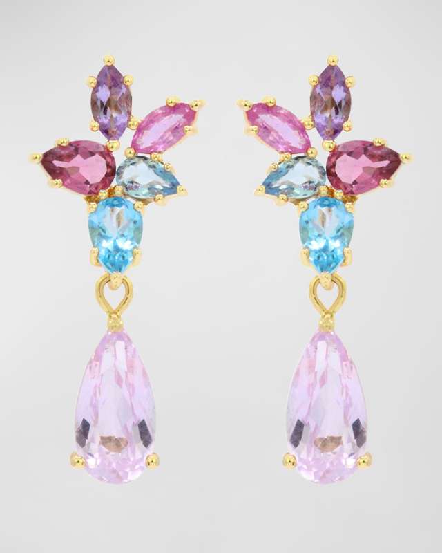 18K Yellow Gold Cluster Gem Interchanging Drop Earrings